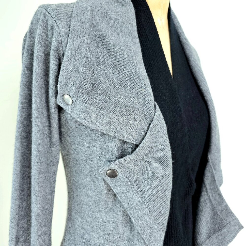 Jamison Cashmere Wool Blend Asymmetrical Moto Cardigan Grey XS - Picture 12 of 14